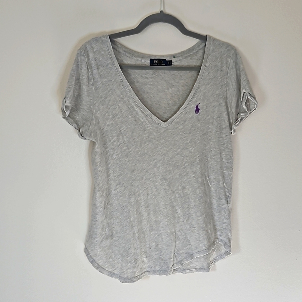 Polo by Ralph Lauren Light Gray V-Neck Cotton Tee
